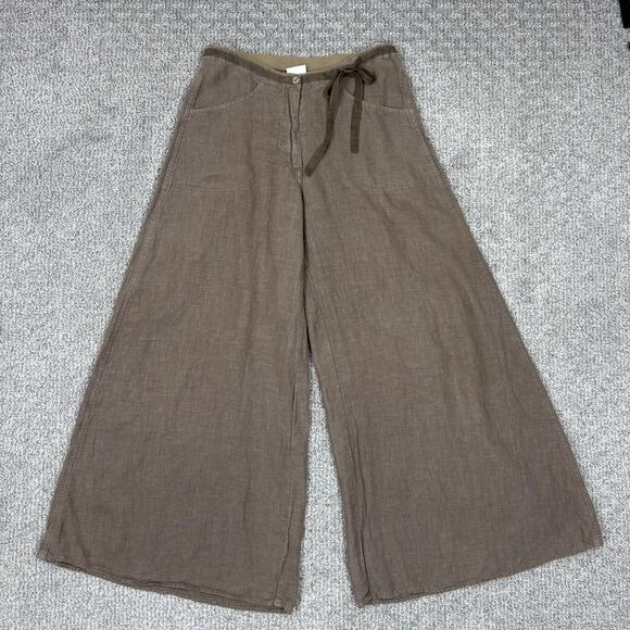 Kleen Pants - Kleen Pants Women XS Brown Linen Wide Leg Cropped Capsule Lagenlook Boho Granola